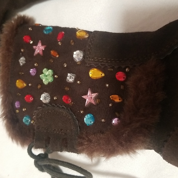 Kenneth Cole Reaction Leather Suede Brown Boots with Gems/Jewels Embellishments - Picture 2 of 11